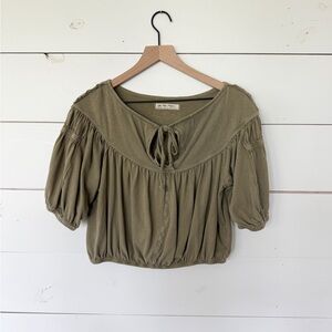 Free People Olive Green Women's Peasant Top